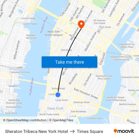 Sheraton Tribeca New York Hotel to Times Square map