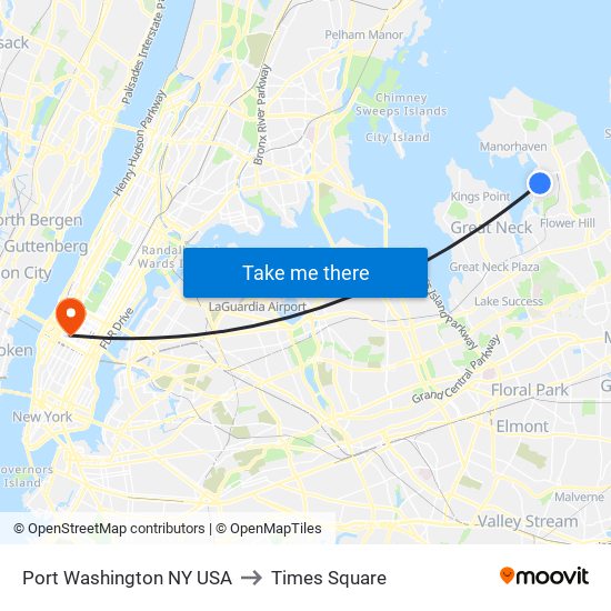 Port Washington NY USA to Times Square map