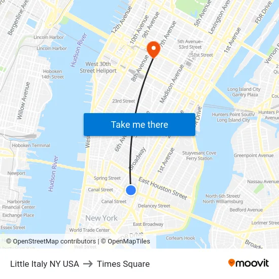 Little Italy NY USA to Times Square map