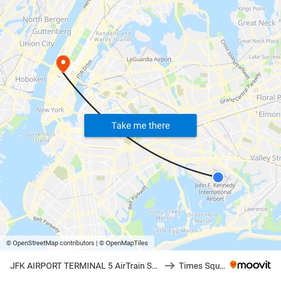 JFK AIRPORT TERMINAL 5 AirTrain STATION to Times Square map