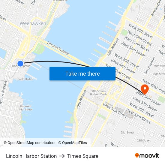Lincoln Harbor Station to Times Square map