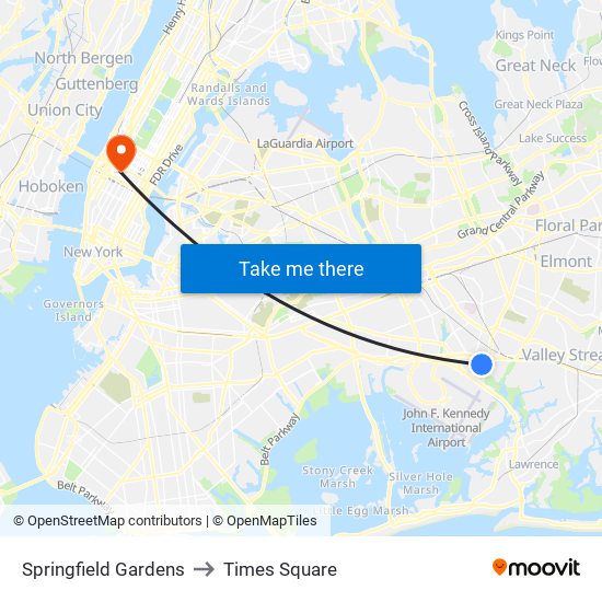 Springfield Gardens to Times Square map