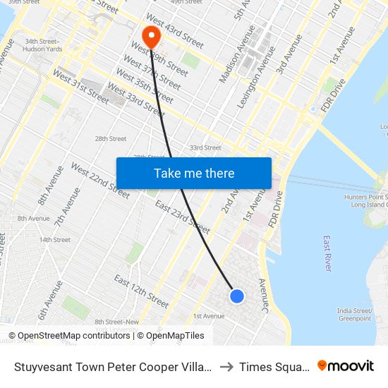 Stuyvesant Town Peter Cooper Village to Times Square map