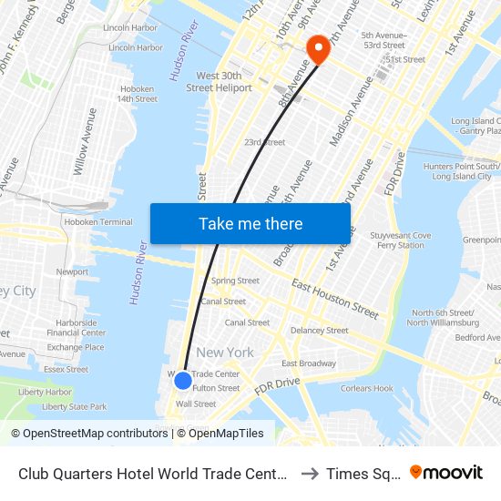 Club Quarters Hotel World Trade Center New York to Times Square map