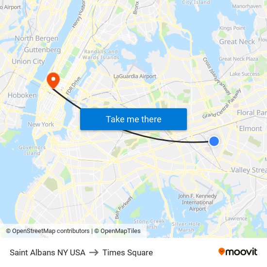 Saint Albans NY USA to Times Square map