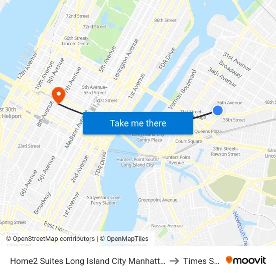 Home2 Suites Long Island City Manhattan View Queens to Times Square map