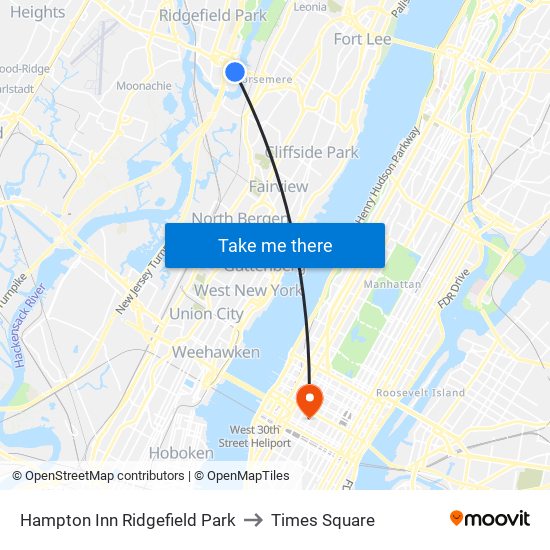 Hampton Inn Ridgefield Park to Times Square map