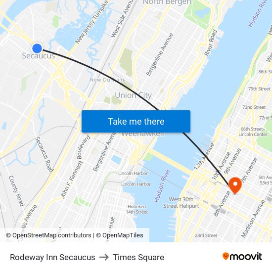 Rodeway Inn Secaucus to Times Square map