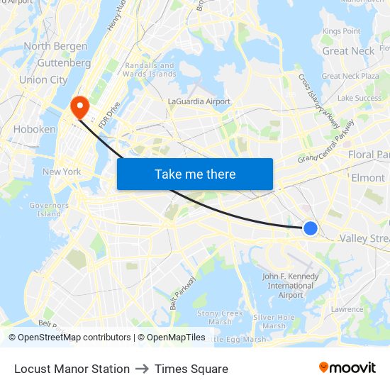 Locust Manor Station to Times Square map