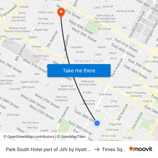 Park South Hotel part of JdV by Hyatt New York to Times Square map