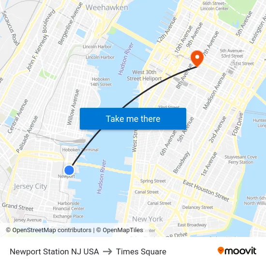 Newport Station NJ USA to Times Square map