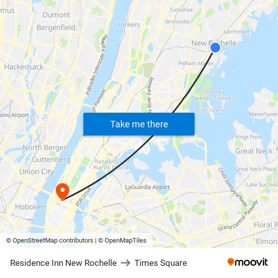 Residence Inn New Rochelle to Times Square map