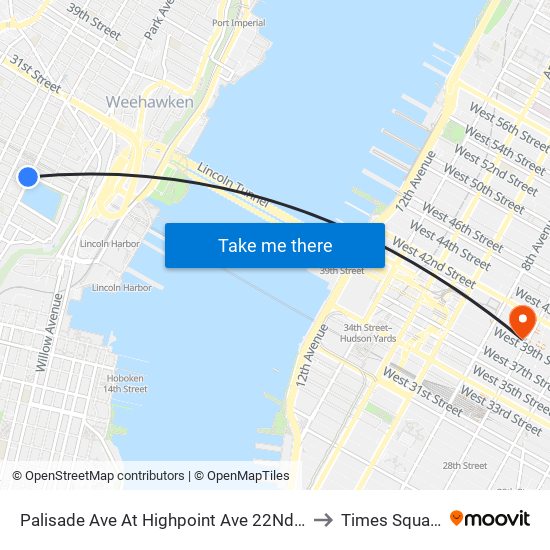 Palisade Ave At Highpoint Ave 22Nd St to Times Square map