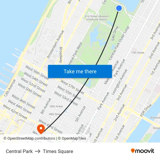 Central Park to Times Square map