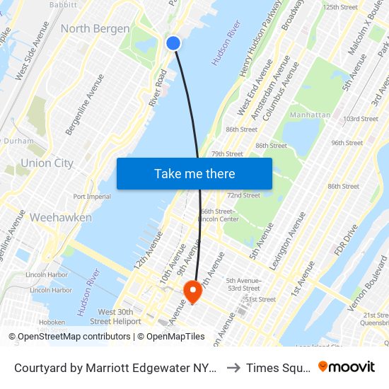 Courtyard by Marriott Edgewater NYC Area to Times Square map