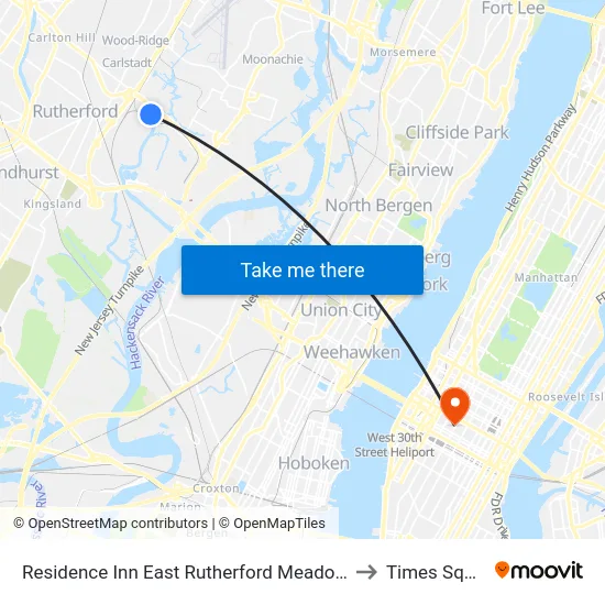 Residence Inn East Rutherford Meadowlands to Times Square map