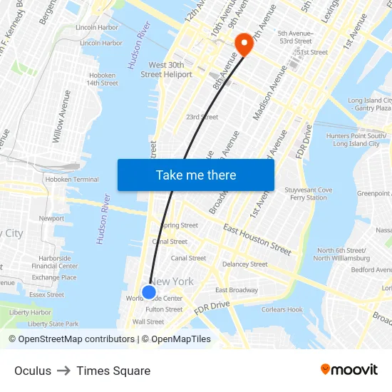 Oculus to Times Square map