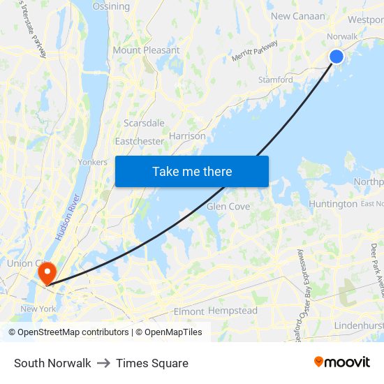 South Norwalk to Times Square map