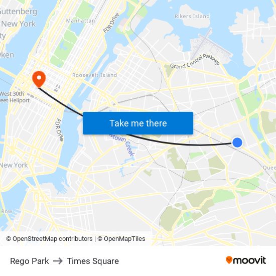 Rego Park to Times Square map