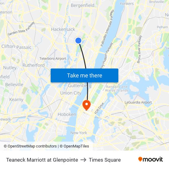 Teaneck Marriott at Glenpointe to Times Square map