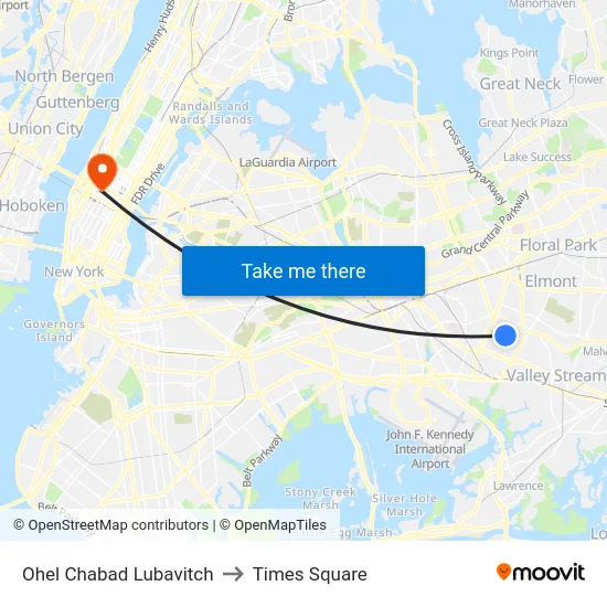 Ohel Chabad Lubavitch to Times Square map