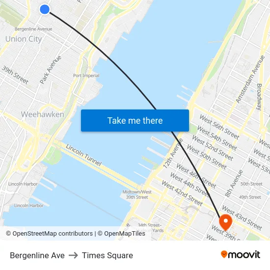 Bergenline Ave, West New York, NJ 07093 to Times Square map