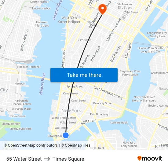 55 Water Street to Times Square map