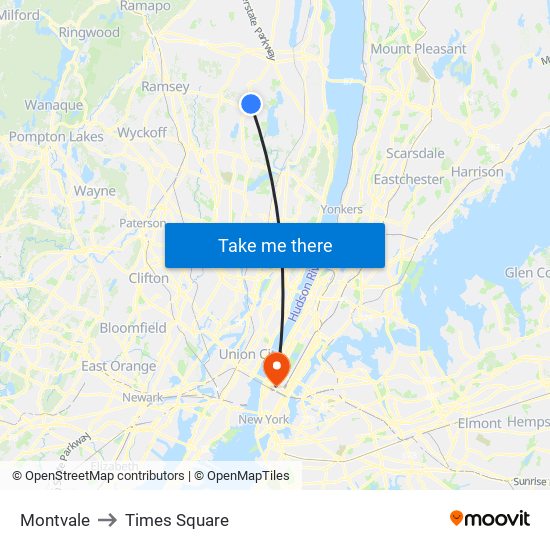 Montvale to Times Square map