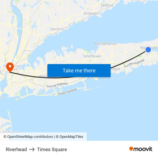 Riverhead to Times Square map