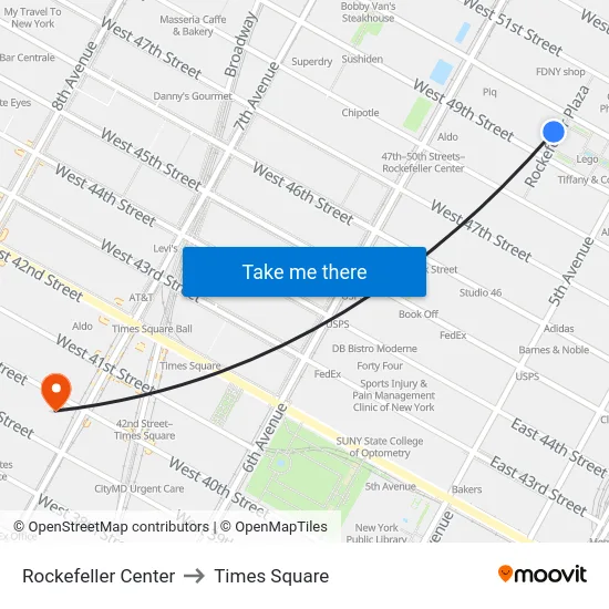 Rockefeller Center to Times Square map