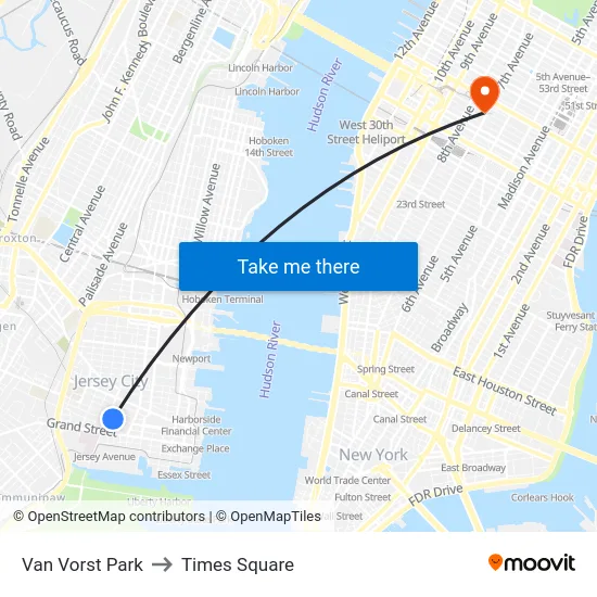 Van Vorst Park to Times Square map