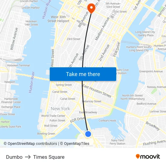 Dumbo to Times Square map