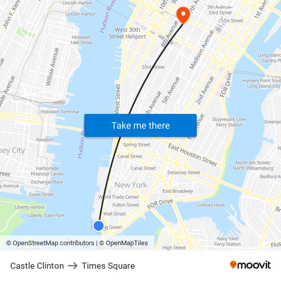 Castle Clinton to Times Square map