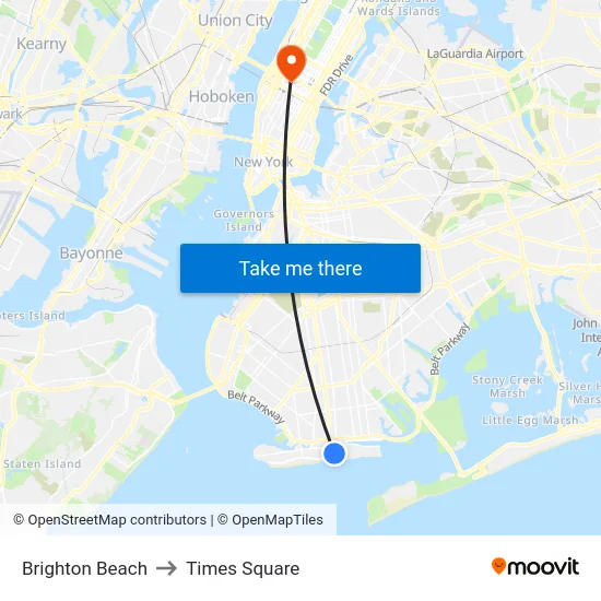 Brighton Beach to Times Square map