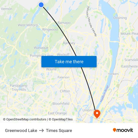 Greenwood Lake to Times Square map
