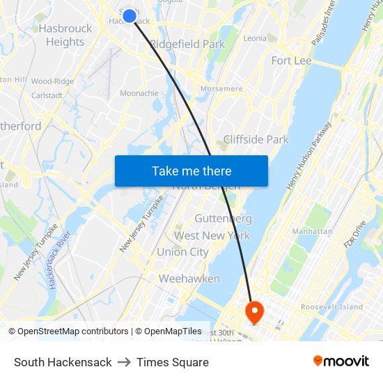 South Hackensack to Times Square map