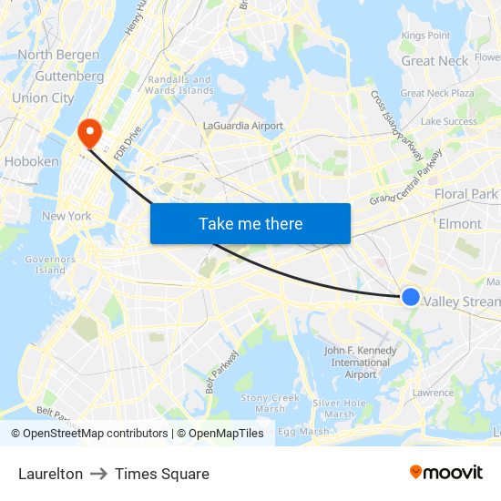 Laurelton to Times Square map