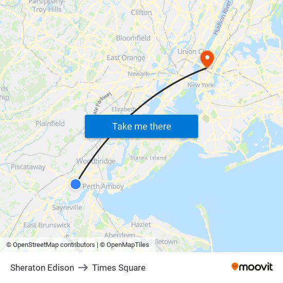 Sheraton Edison to Times Square map