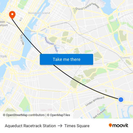 Aqueduct Racetrack Station to Times Square map