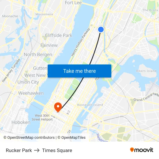 Rucker Park to Times Square map
