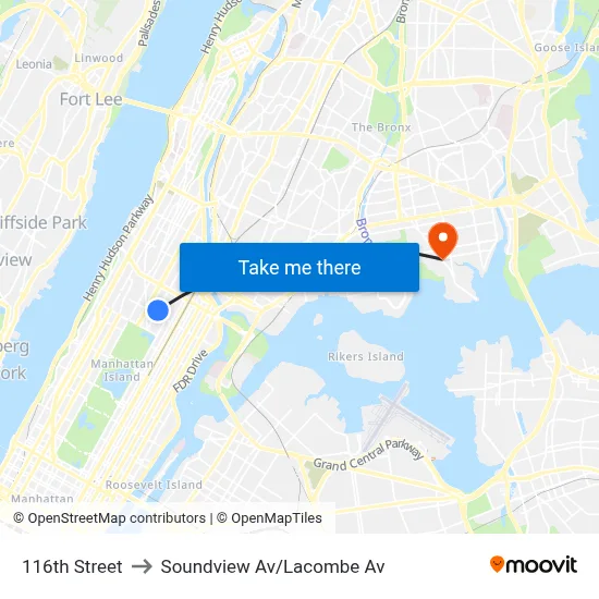 116th Street to Soundview Av/Lacombe Av map