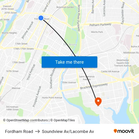 Fordham Road to Soundview Av/Lacombe Av map
