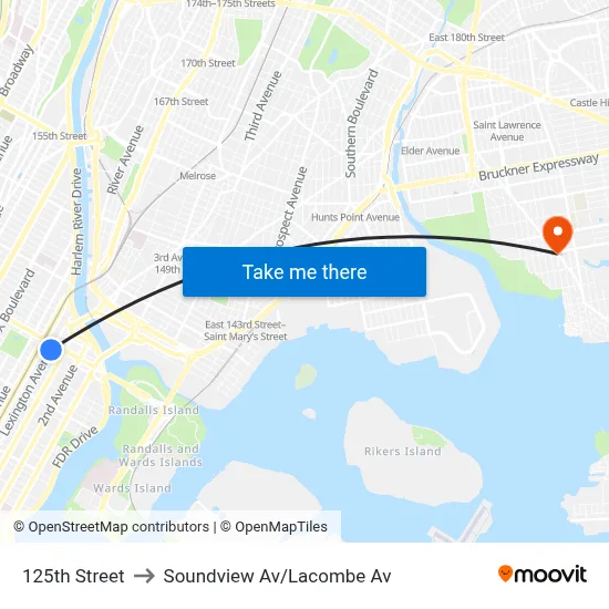 125th Street to Soundview Av/Lacombe Av map