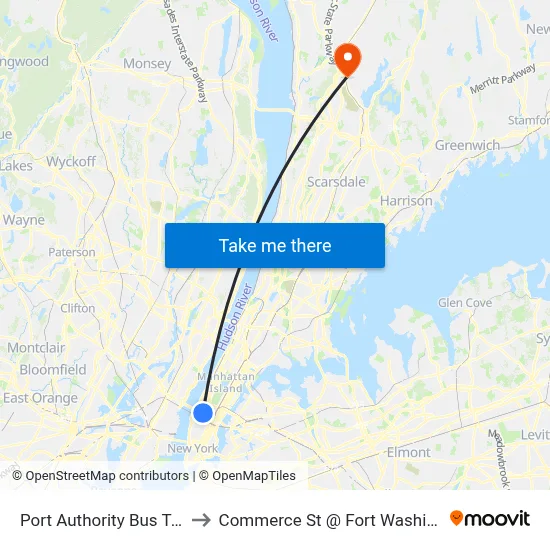 Port Authority Bus Terminal to Commerce St @ Fort Washington Ave map