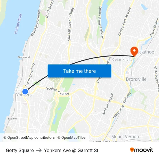 Getty Square to Yonkers Ave @ Garrett St map