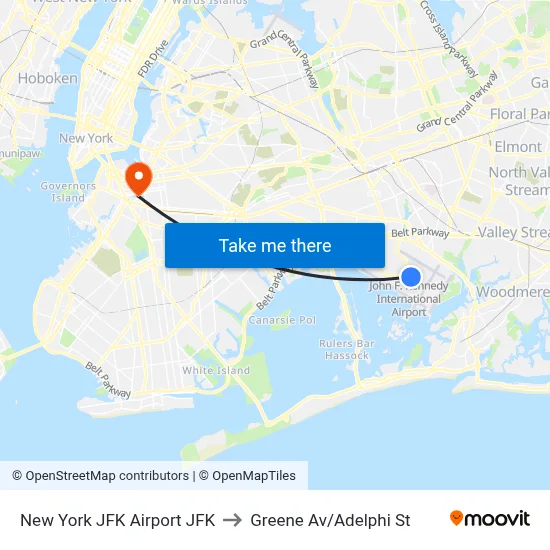 New York JFK Airport JFK to Greene Av/Adelphi St map