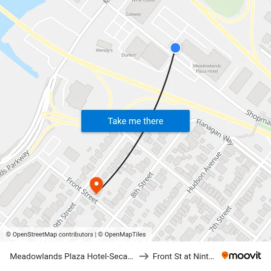 Meadowlands Plaza Hotel-Secaucus to Front St at Ninth St map