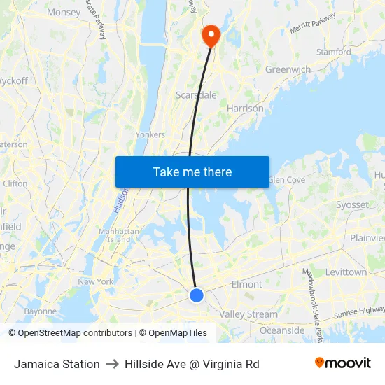 Jamaica Station to Hillside Ave @ Virginia Rd map