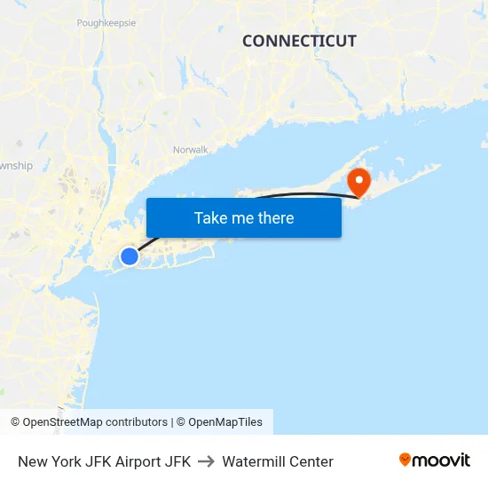 New York JFK Airport JFK to Watermill Center map