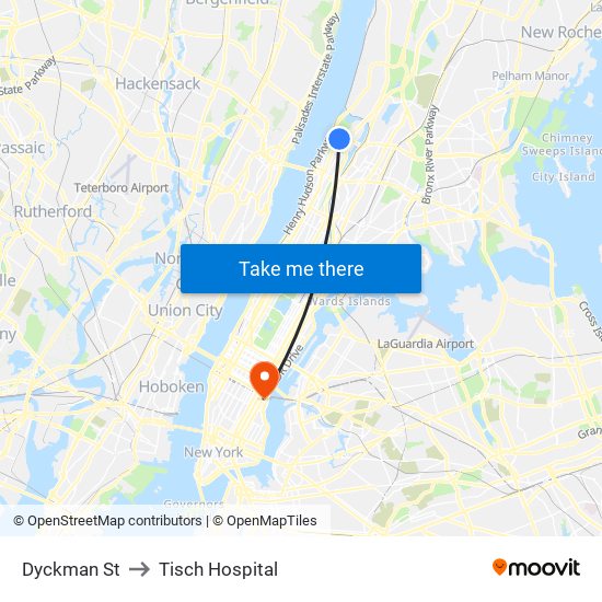 Dyckman St to Tisch Hospital map